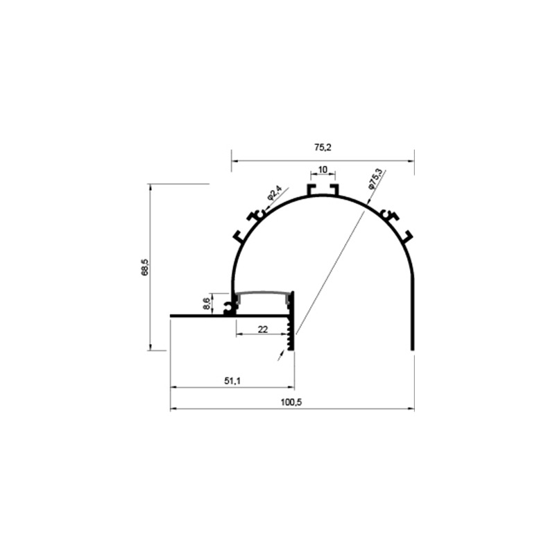 10069 Pre-embedded corner line light hard light strip shell aluminum groove